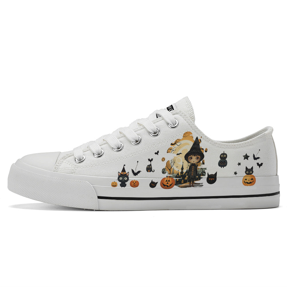 Halloween Castle Witch Kids Low Top Canvas Shoes