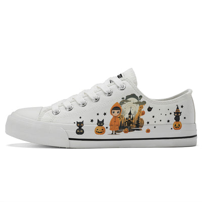 Halloween Castle Witch Kids Low Top Canvas Shoes