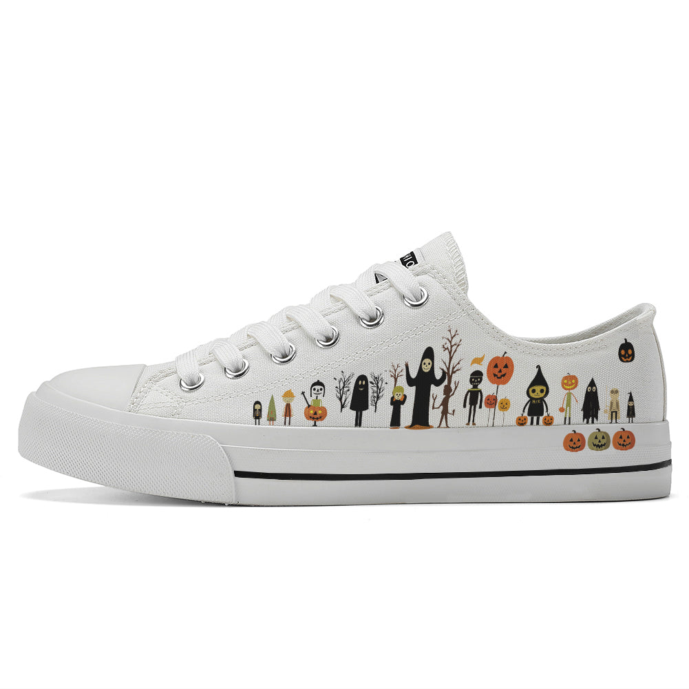 Halloween Ghost Pumpkin Kids Low Top Canvas Shoes