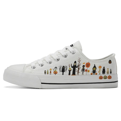 Halloween Ghost Pumpkin Kids Low Top Canvas Shoes