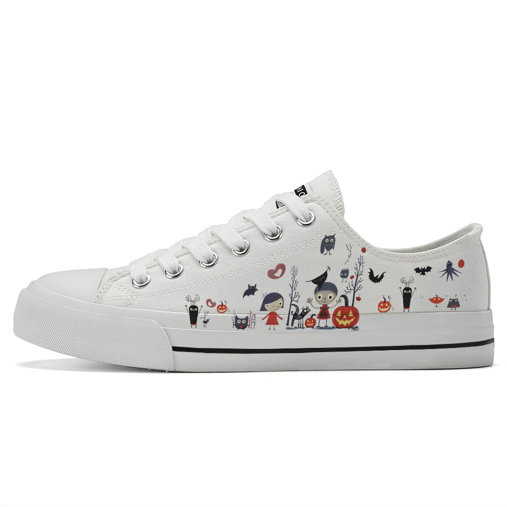 Halloween Pumpkin Kids Low Top Canvas Shoes