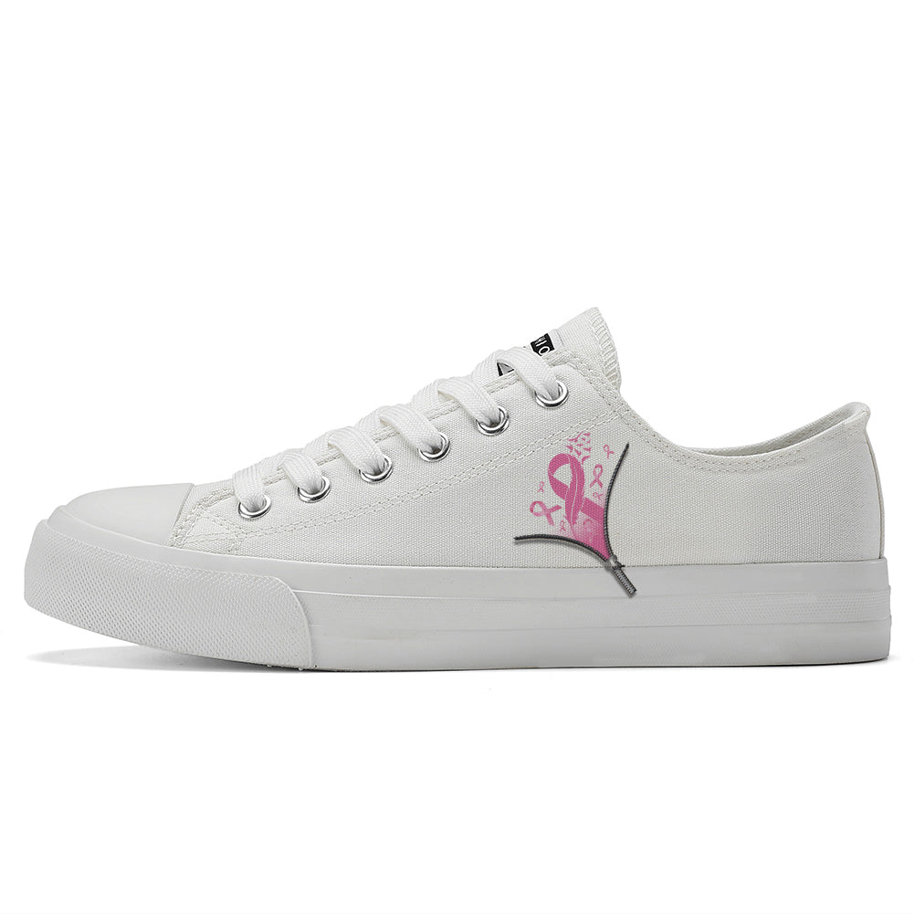 Zipper Breast Cancer Low Top Canvas Shoes