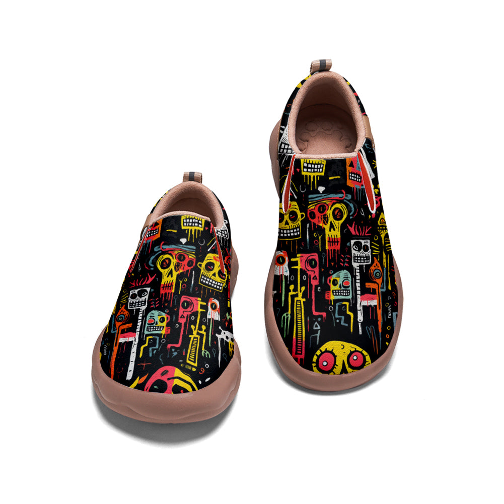 Colorful Graffiti Skull Kids Slip On