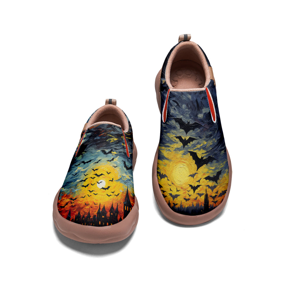 Oil Painting Halloween Bat Kids Slip On