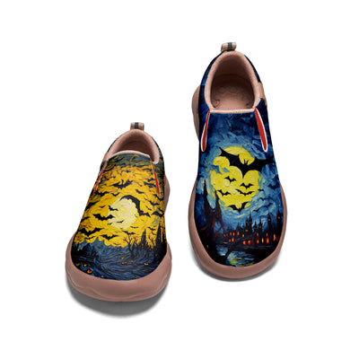 Oil Painting Halloween Bat Kids Slip On