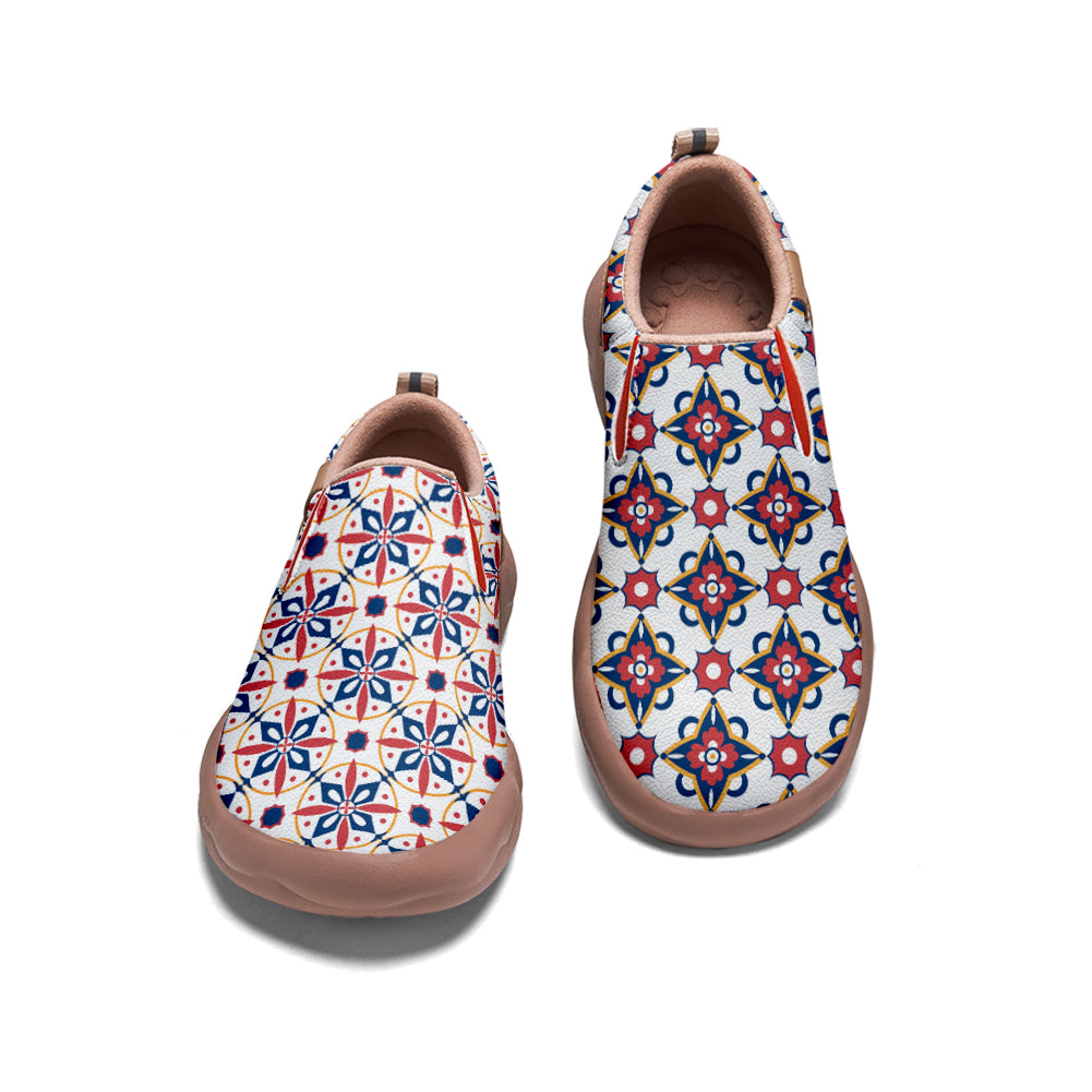 Blue Red Tile Pattern Slip On