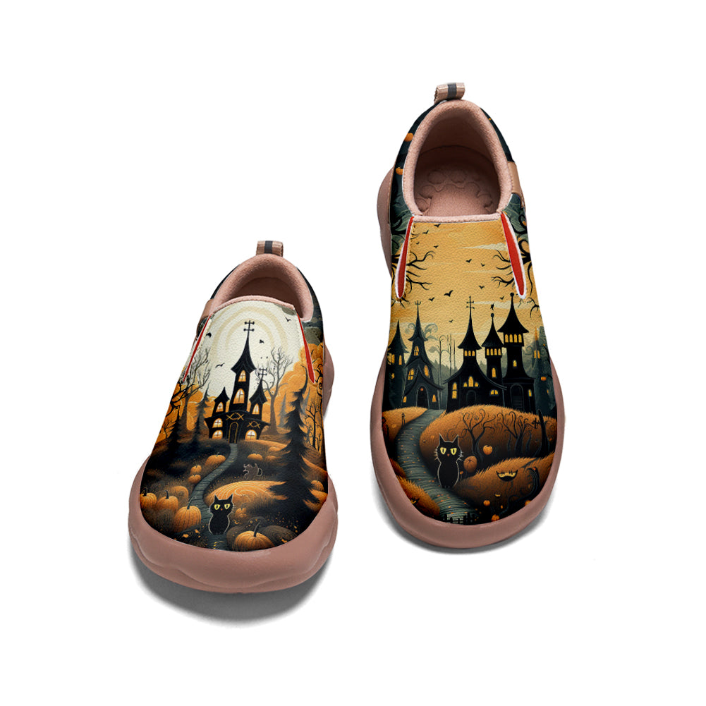 Halloween Cute Black Cat Castle Kids Slip On