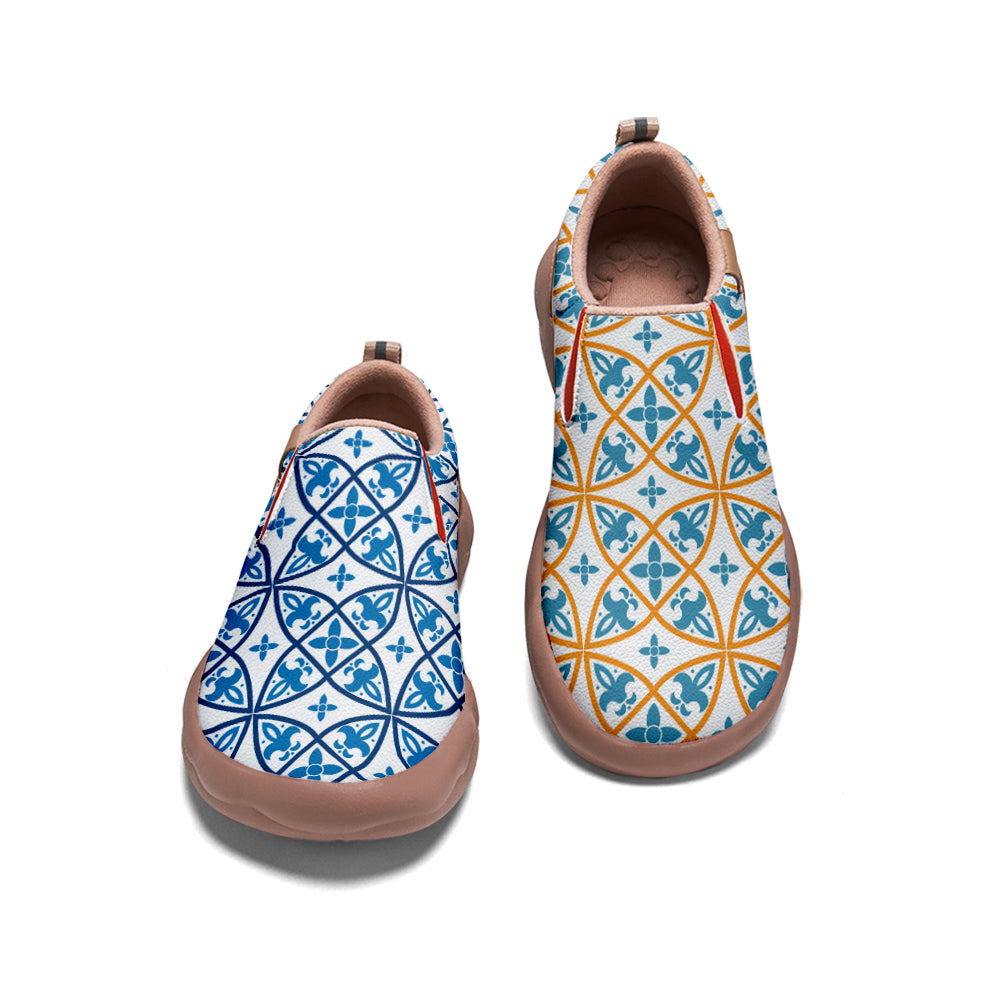 Blue Orange Tile Pattern Slip On