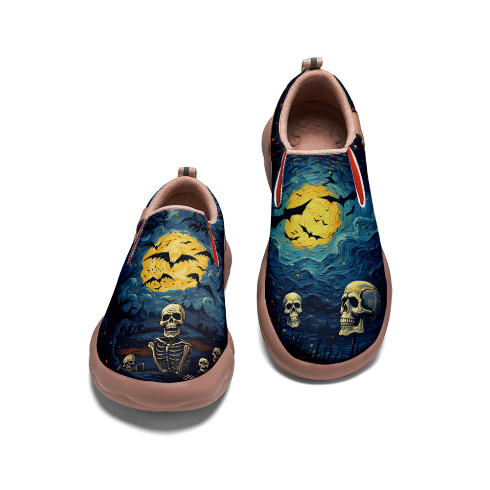 Halloween Starry Night Skull Slip On