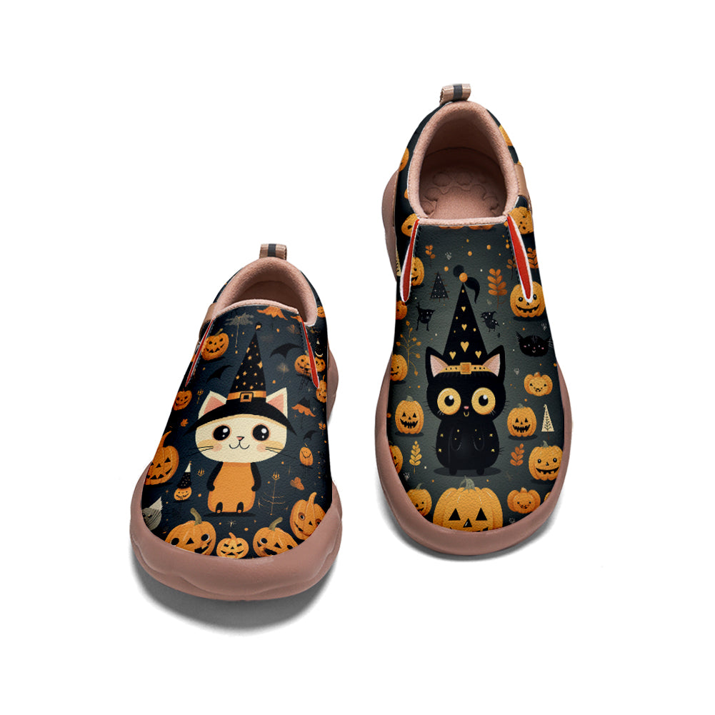 Halloween Cute Witch Cat Pumpkin Kids Slip On