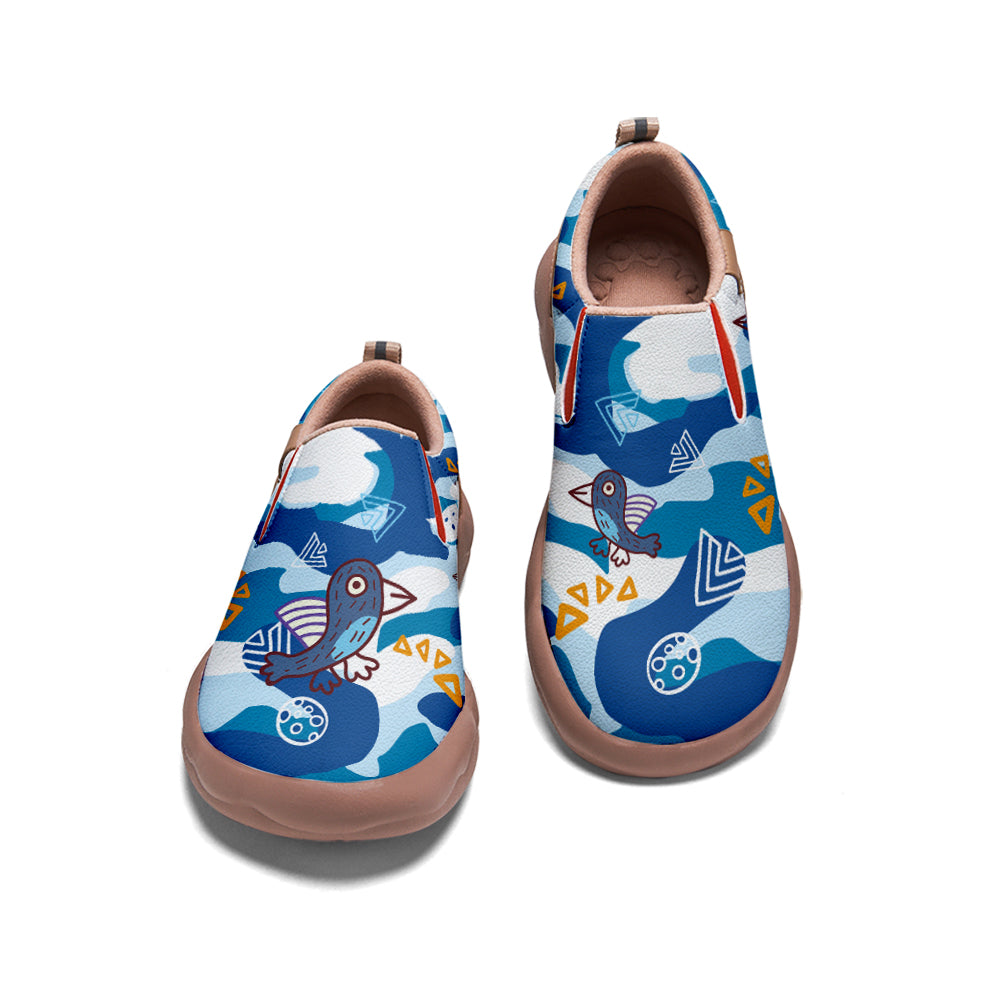 Blue Camouflage Bird Slip On