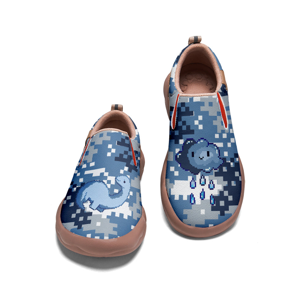 Blue Pixel Camouflage Dinosaur Slip On