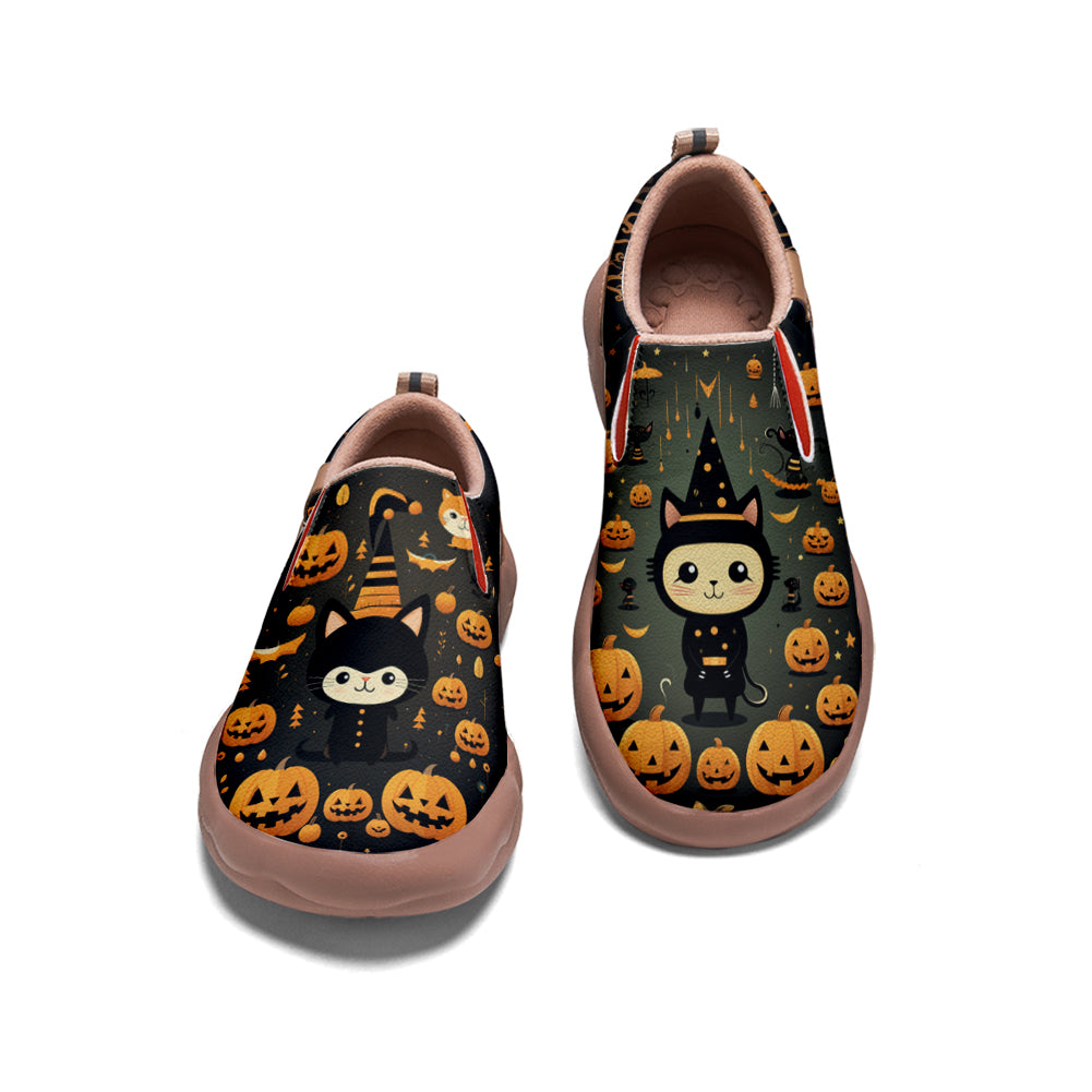 Halloween Cute Witch Black Cat Pumpkin Kids Slip On