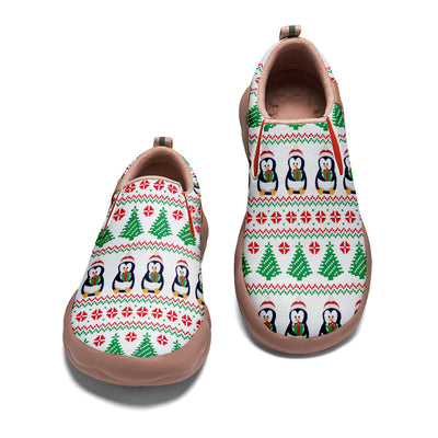 Pixel Christmas Penguin Kids Slip On