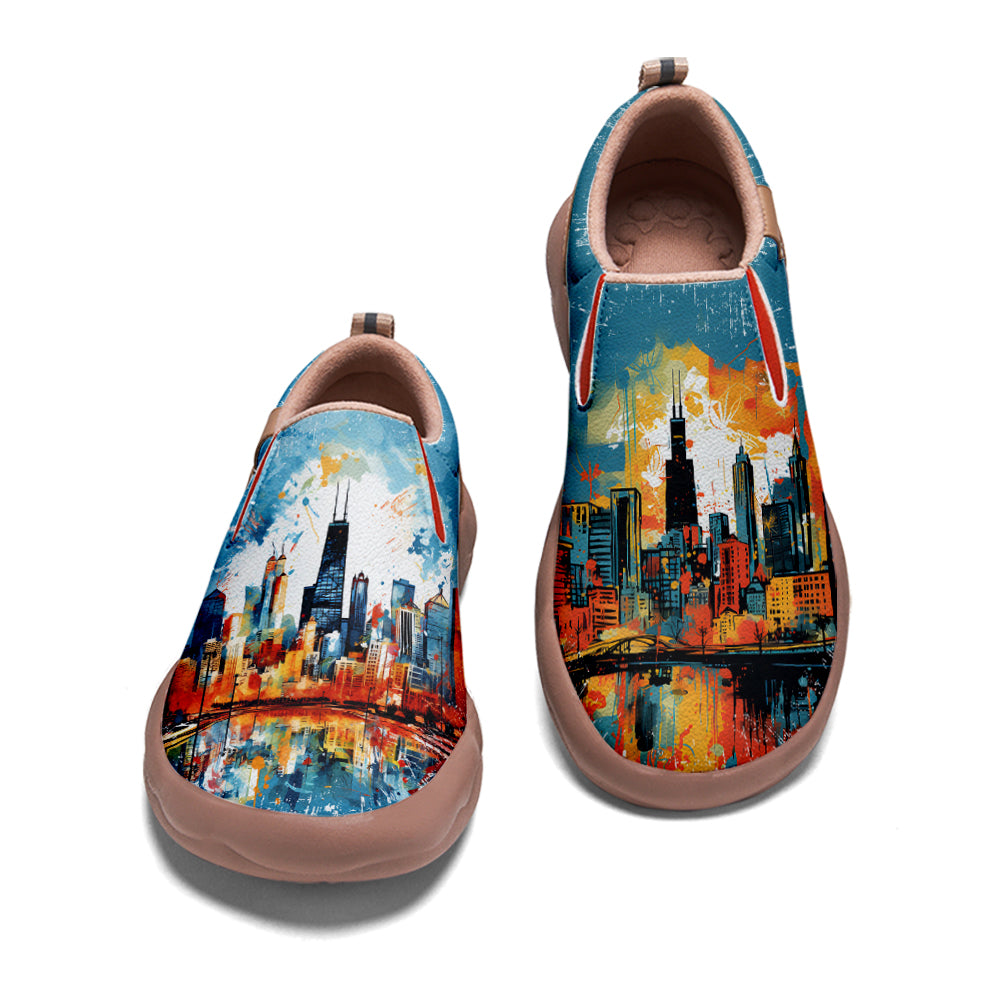 Watercolor Chicago City Slip On