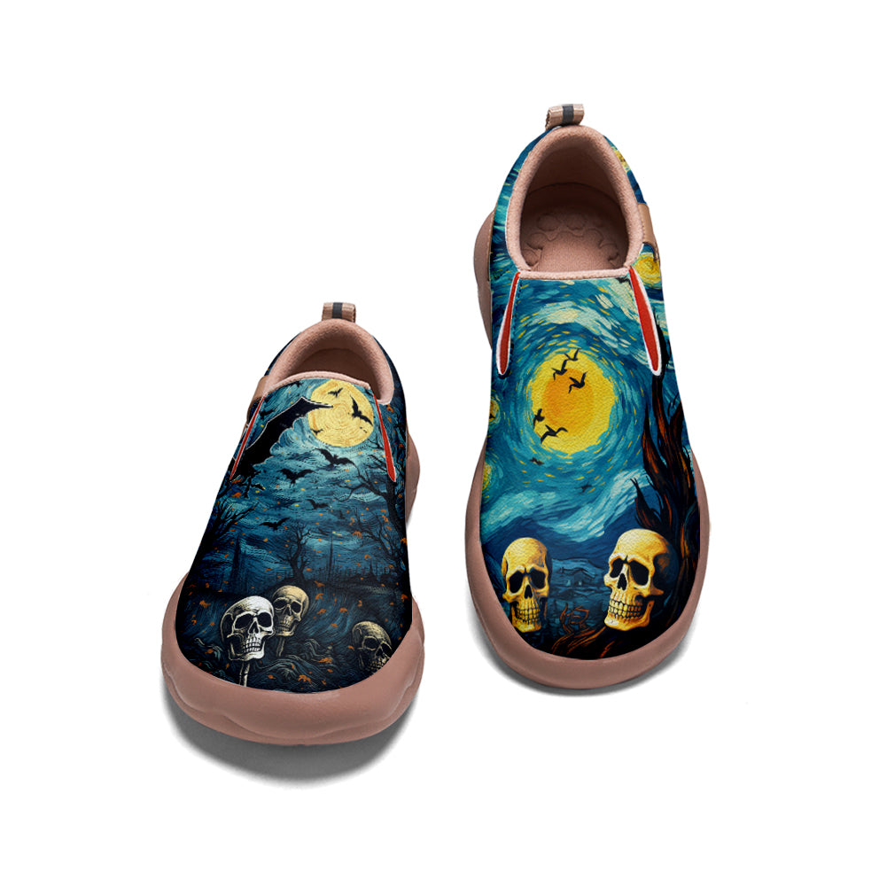 Halloween Starry Night Skull Slip On