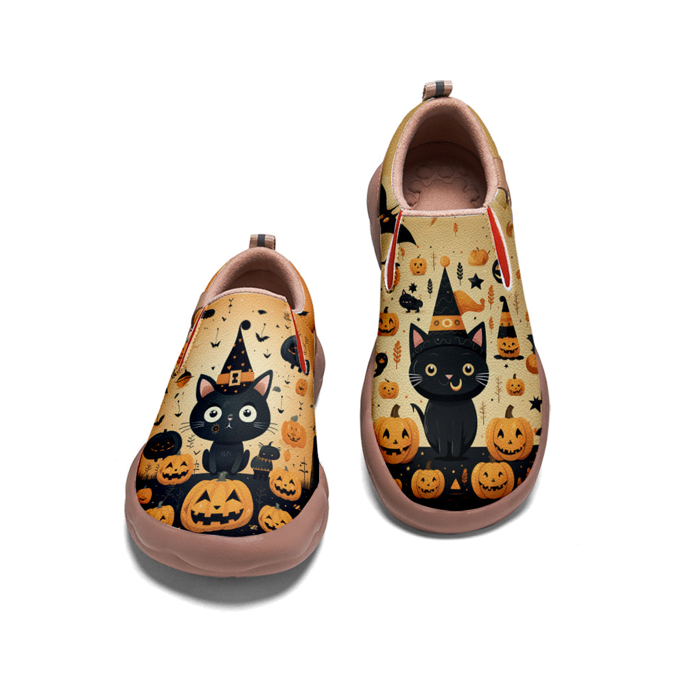 Halloween Cute Witch Black Cat Pumpkin Kids Slip On