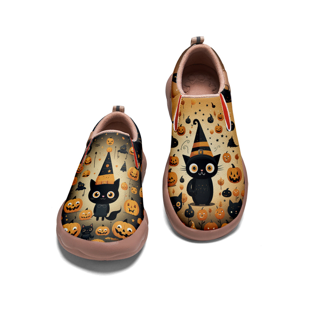 Halloween Cute Witch Black Cat Pumpkin Kids Slip On