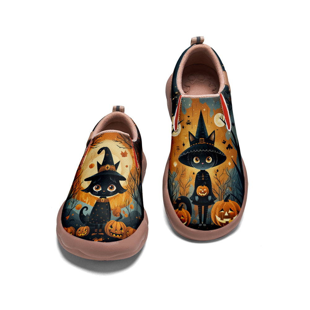 Halloween Witch Cat Pumpkin Kids Slip On