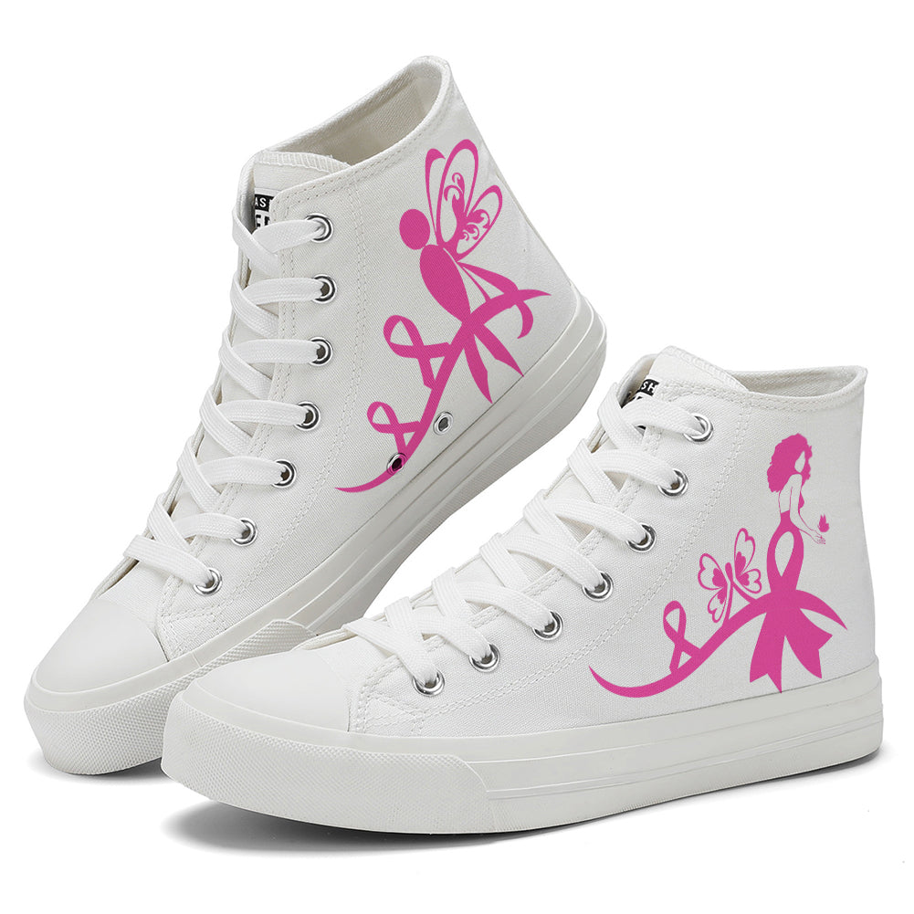 Butterfly Breast Cancer High Top Canvas Shoes