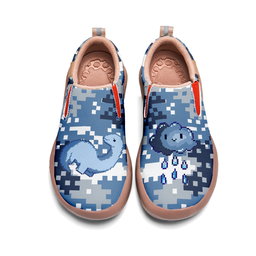 Blue Pixel Camouflage Dinosaur Slip On