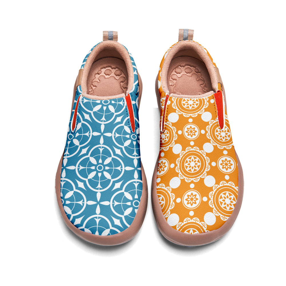 Blue Orange Tile Pattern Slip On