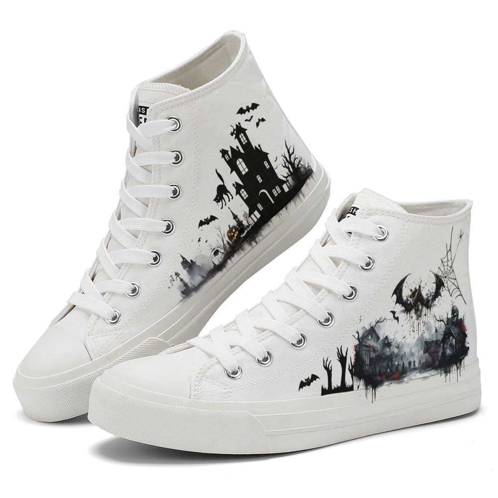 Halloween Ghost Bat High Top Canvas Shoes