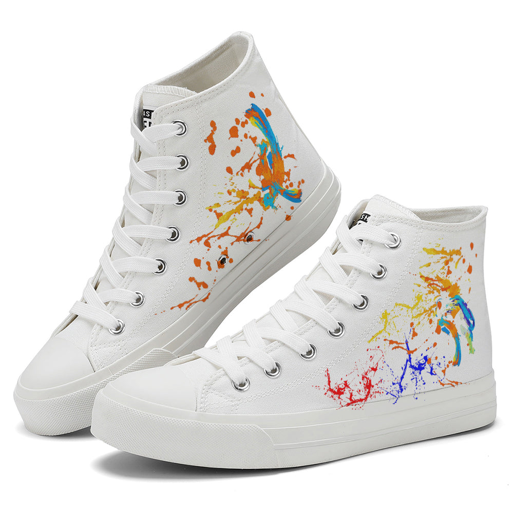 Colorful Splatter Oil Painting High Top Canvas Shoes