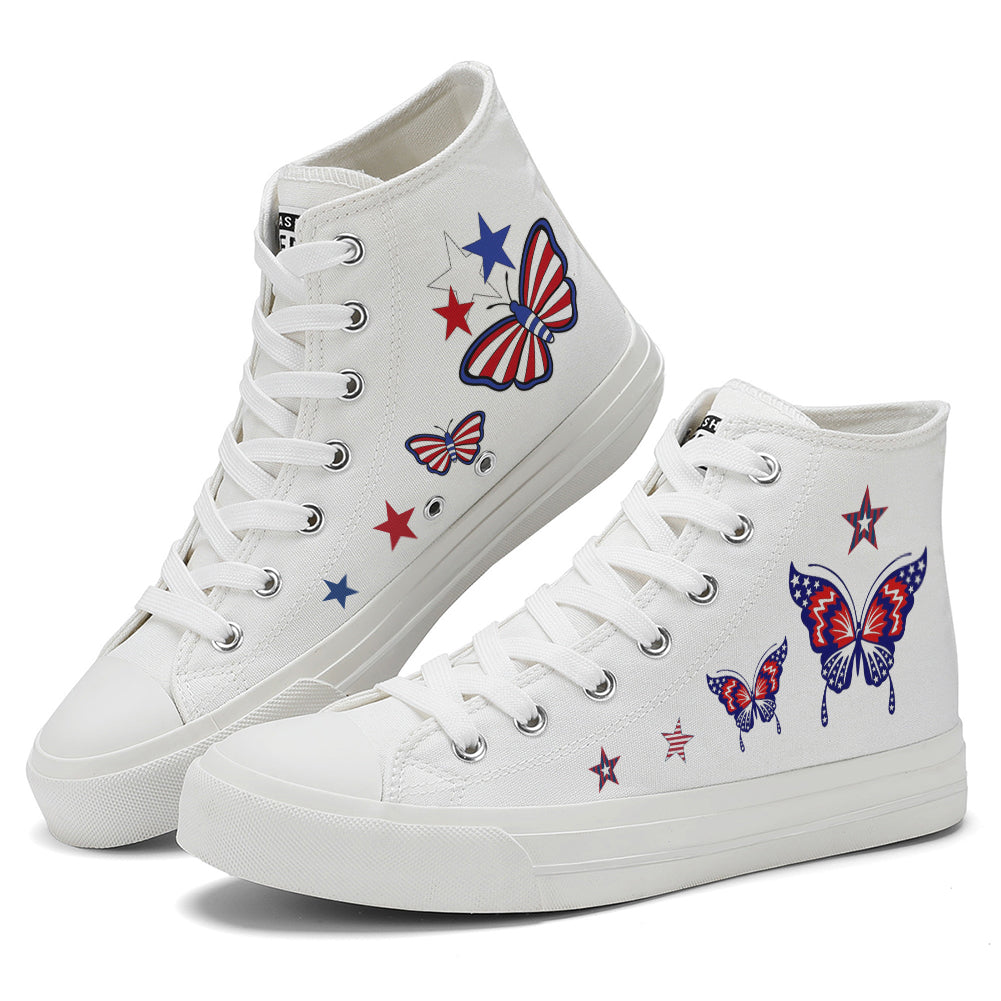 Butterfly American Flag High Top Canvas Shoes