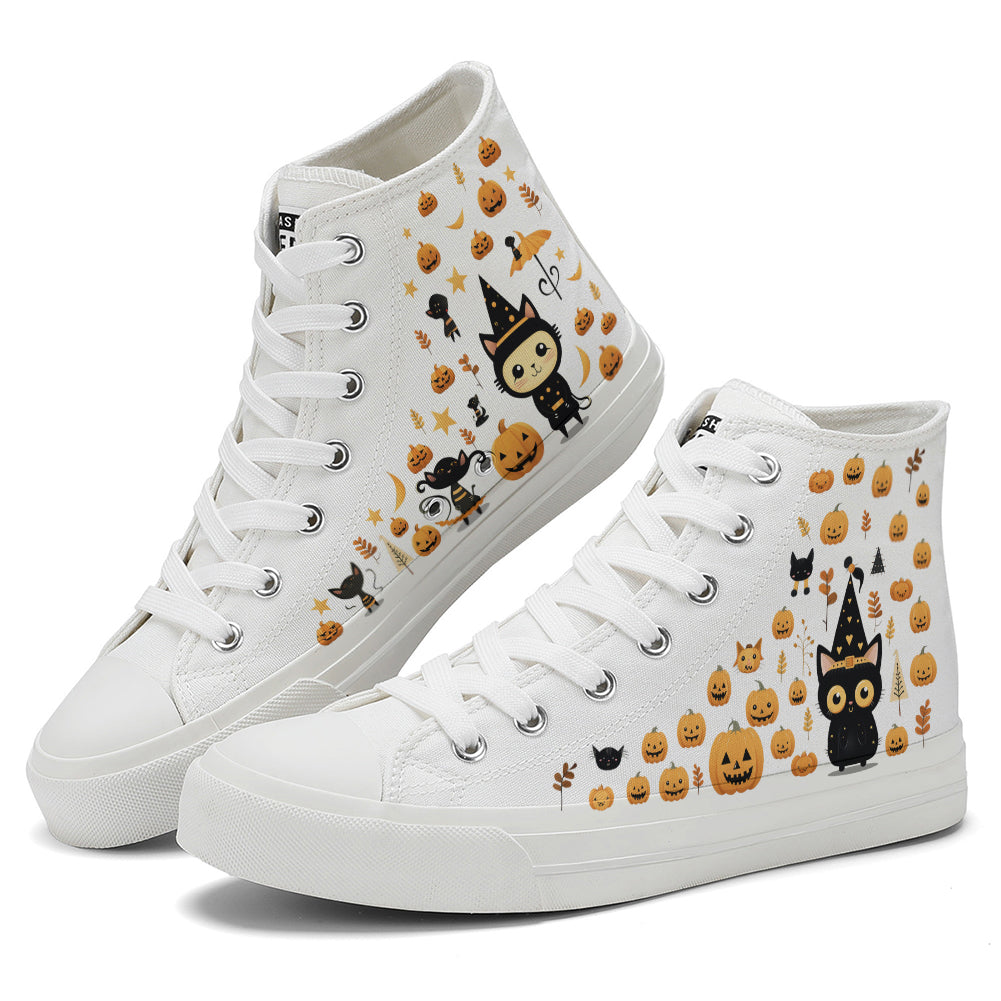 Halloween Black Cat High Top Canvas Shoes