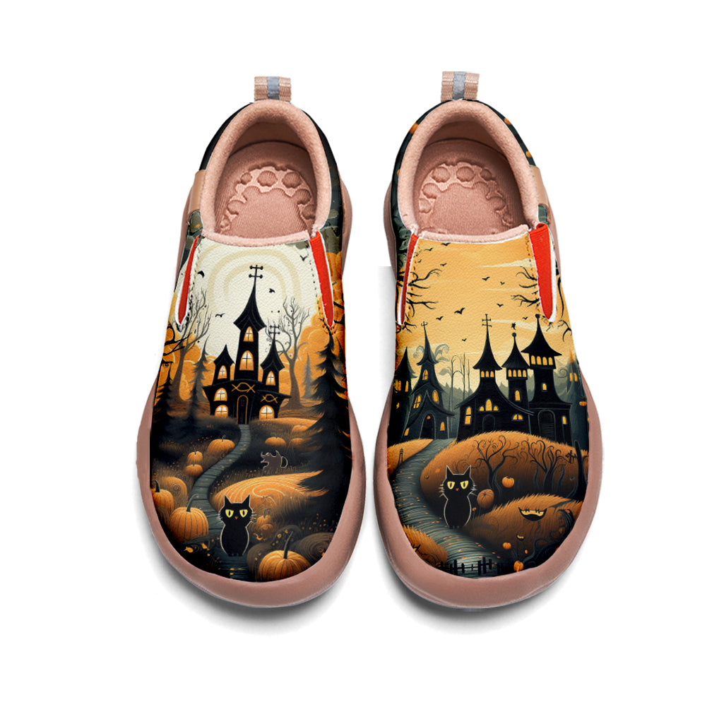 Halloween Cute Black Cat Castle Kids Slip On