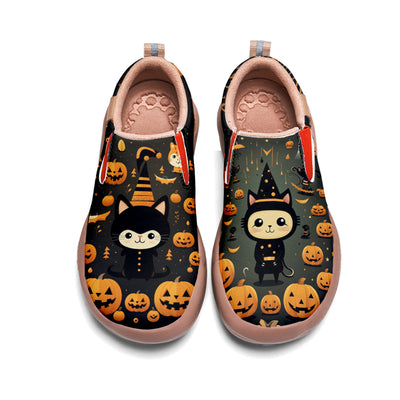 Halloween Cute Witch Black Cat Pumpkin Kids Slip On