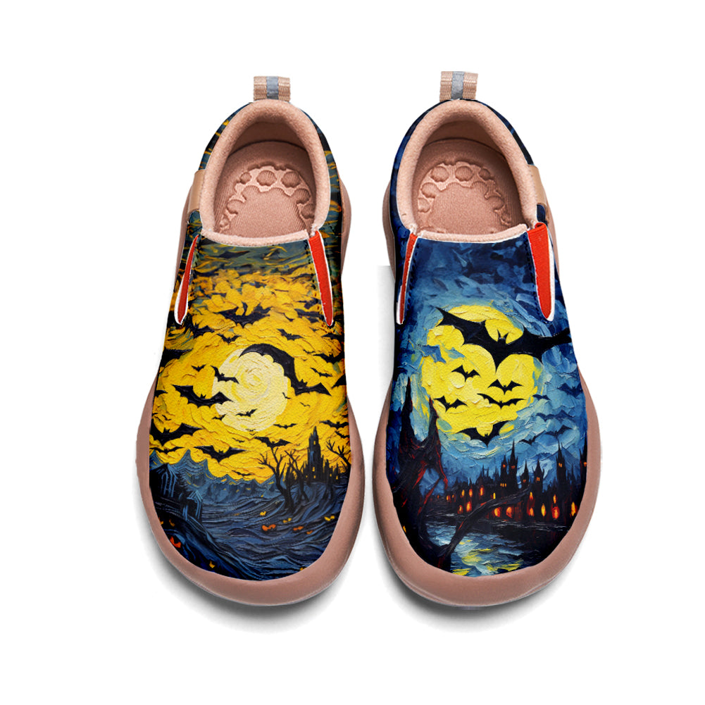 Oil Painting Halloween Bat Kids Slip On