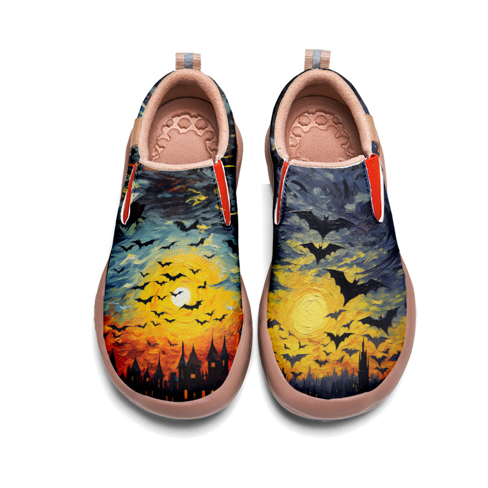 Oil Painting Halloween Bat Kids Slip On