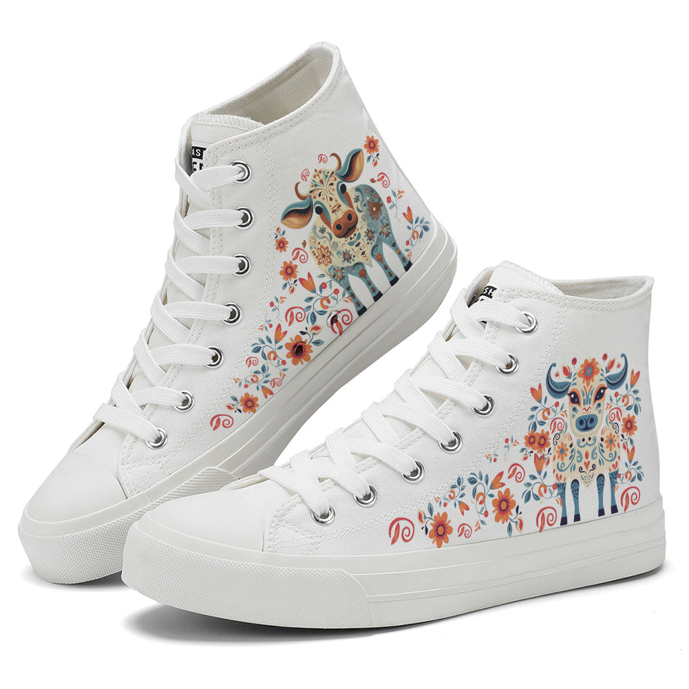 Floral Cattle High Top Canvas Shoes