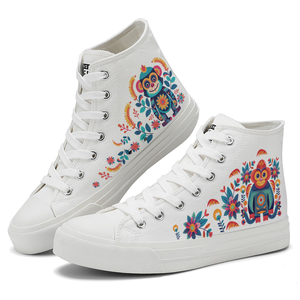 Floral Monkey High Top Canvas Shoes