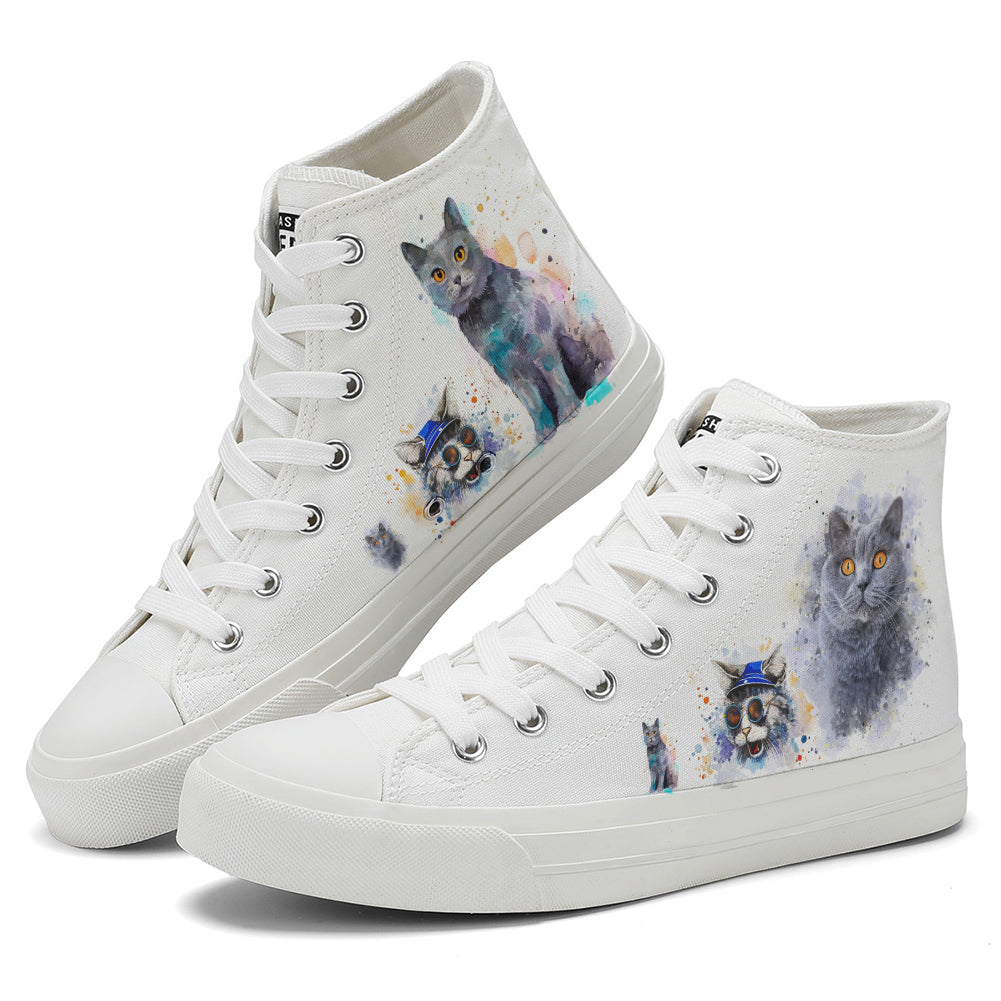 Watercolor Cat High Top Canvas Shoes