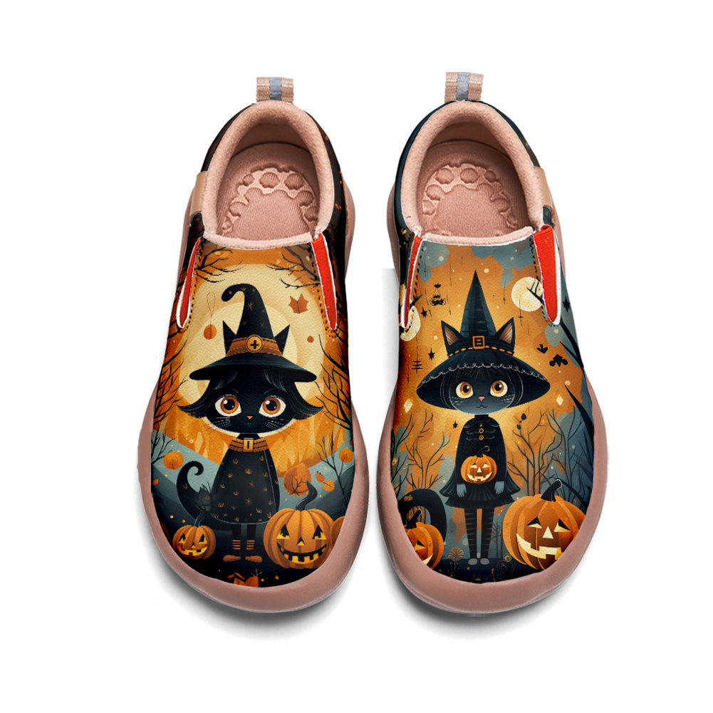 Halloween Witch Cat Pumpkin Kids Slip On