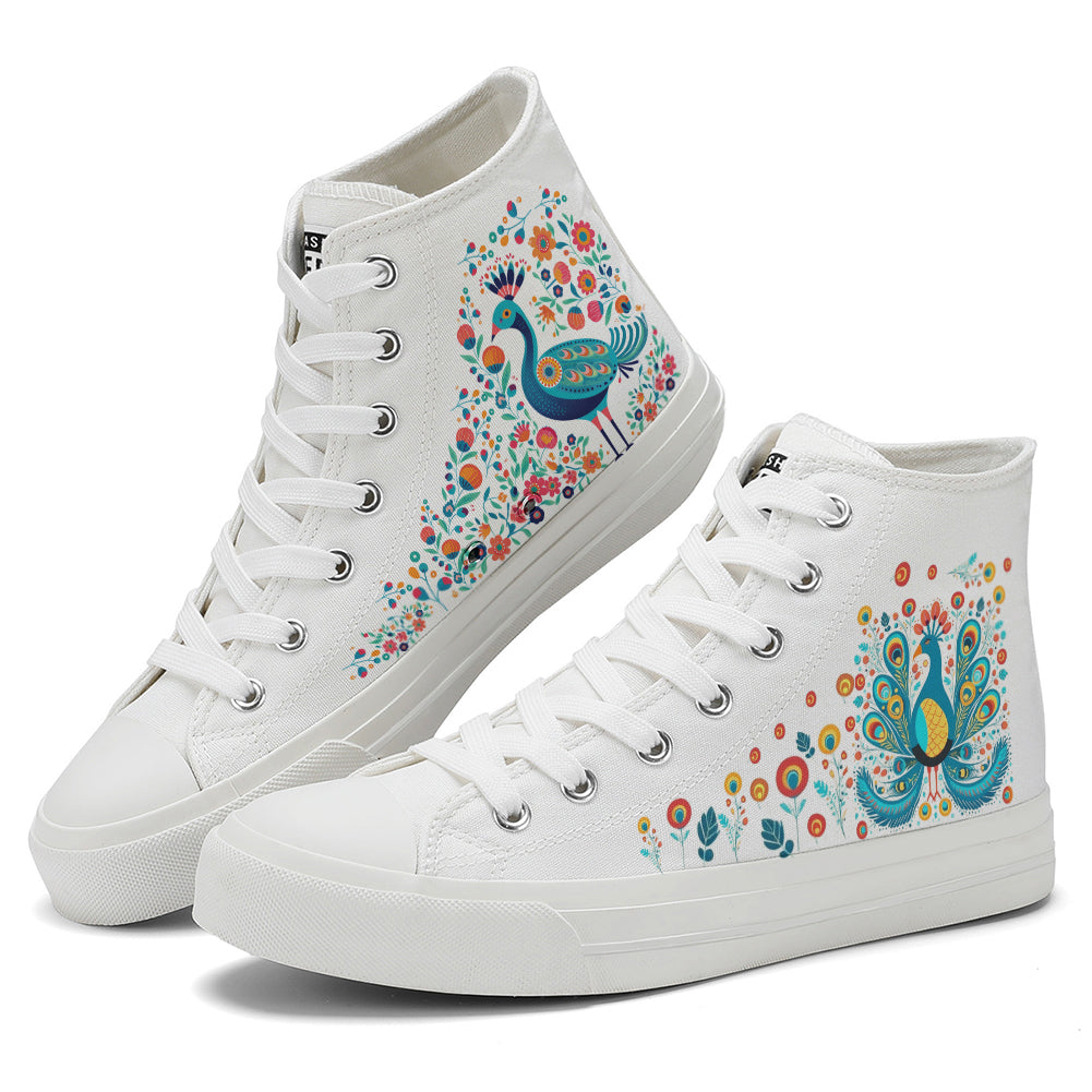 Floral Peacock High Top Canvas Shoes