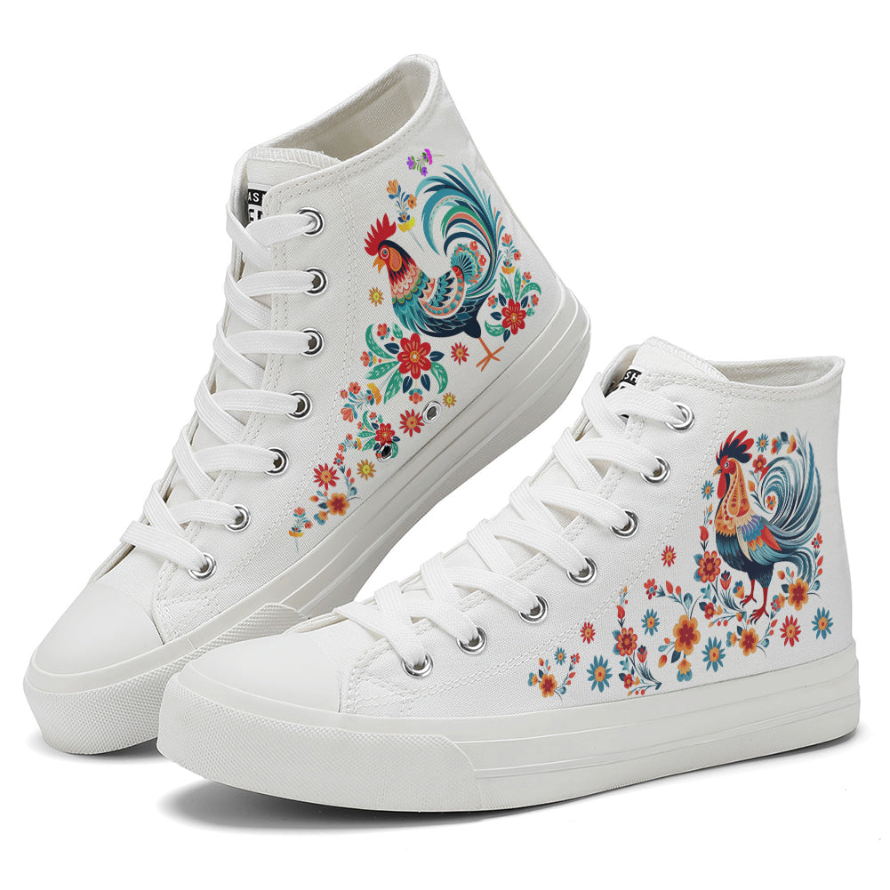 Floral Rooster High Top Canvas Shoes