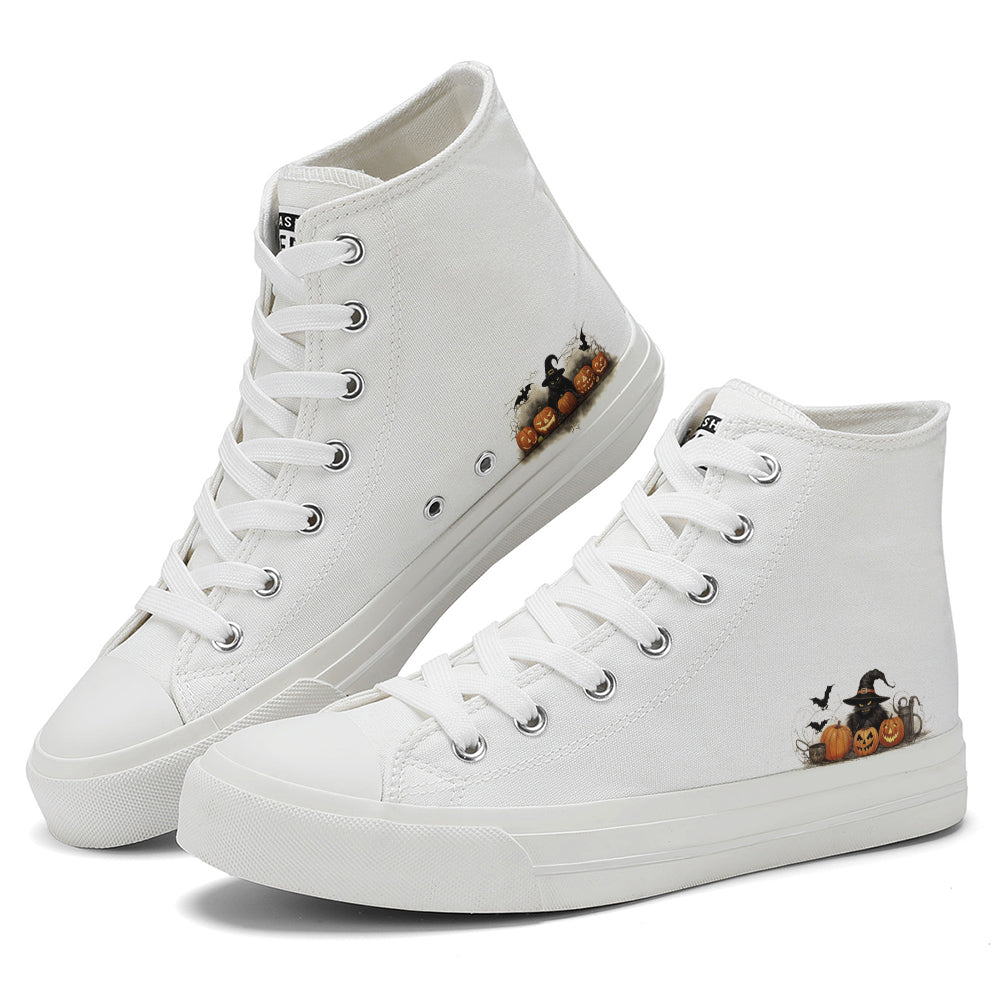 Halloween Black Cat Pumpkin High Top Canvas Shoes