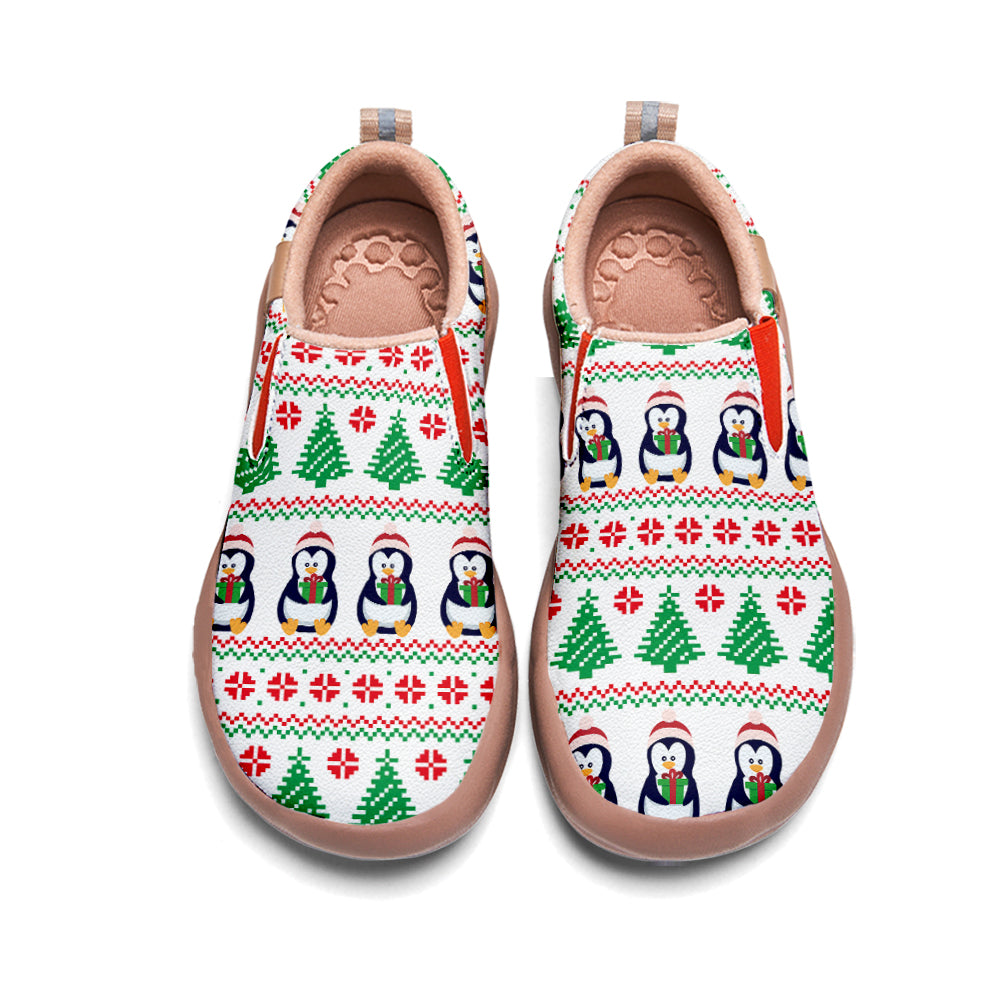 Pixel Christmas Penguin Kids Slip On