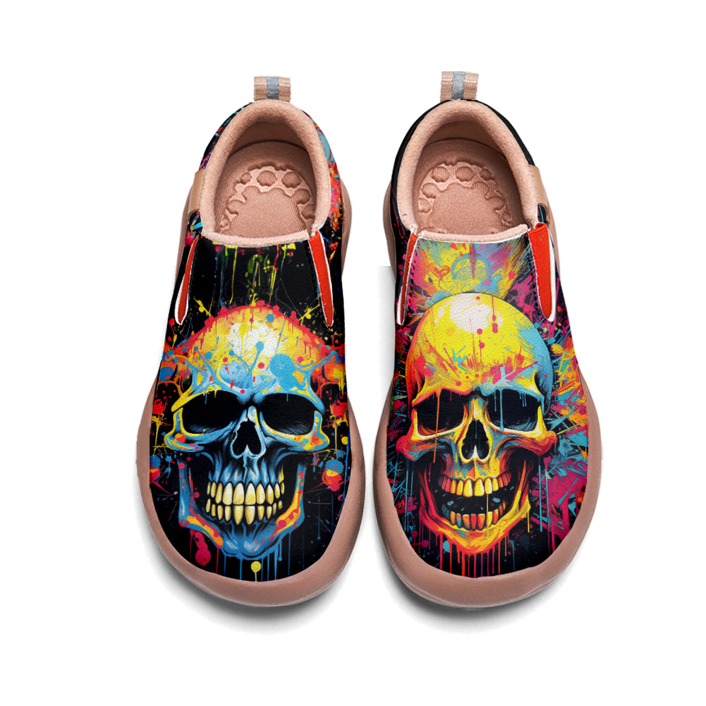 Colorful Splatter Skull Slip On