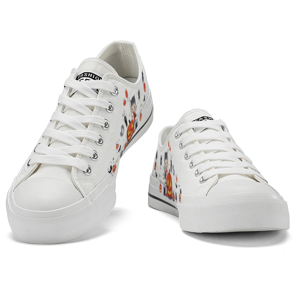 Halloween Pumpkin Kids Low Top Canvas Shoes