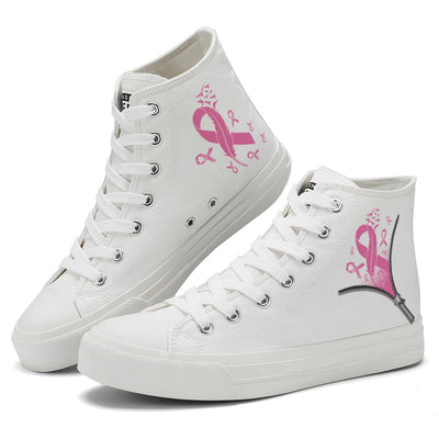 Zipper Breast Cancer High Top Canvas Shoes