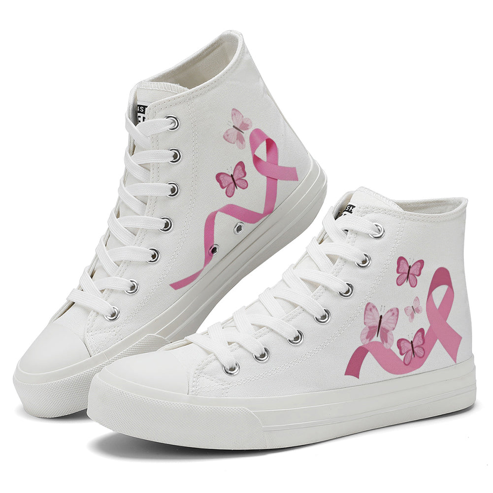 Butterfly Breast Cancer High Top Canvas Shoes