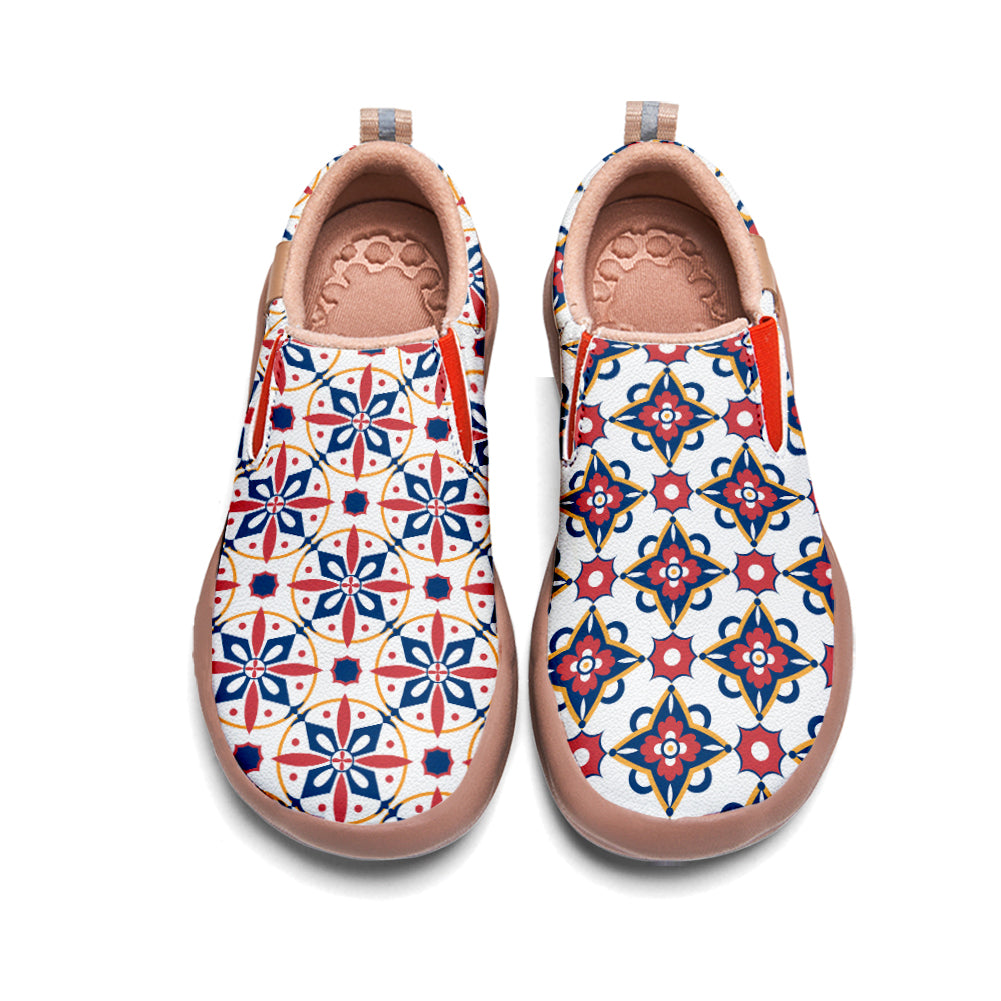 Blue Red Tile Pattern Slip On