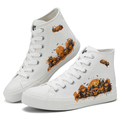 Halloween Pumpkin Skull High Top Canvas Shoes