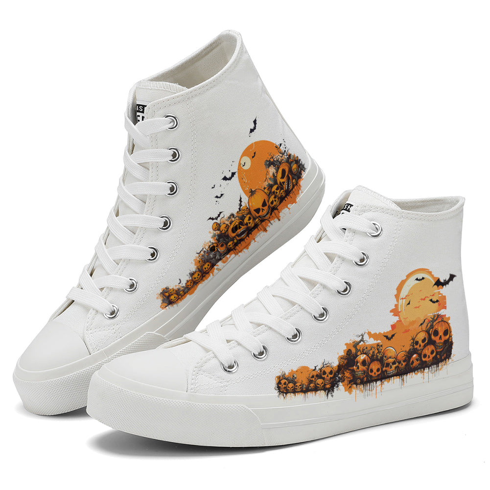 Halloween Pumpkin Skull High Top Canvas Shoes