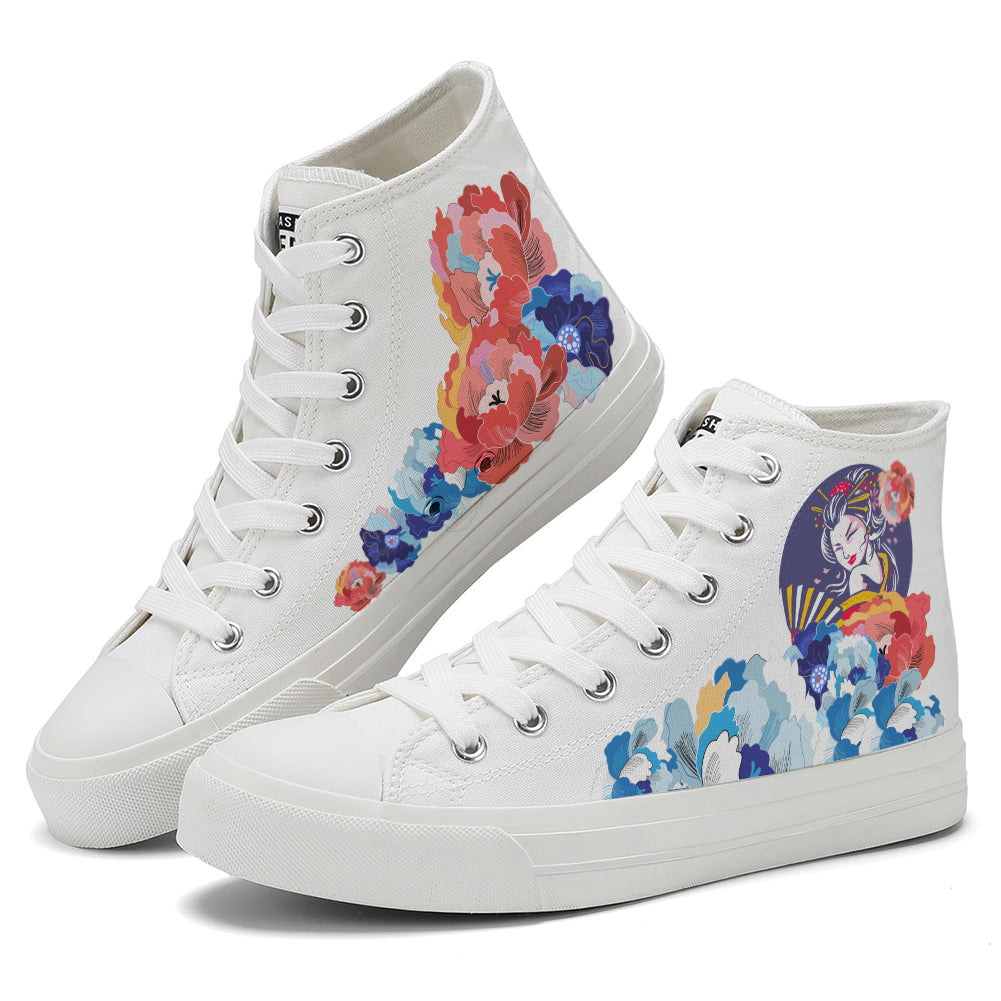 Japanese Style Floral Geisha High Top Canvas Shoes